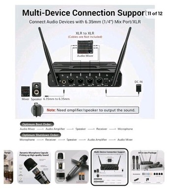 TONOR TW360 4-Channel UHF Wireless Microphone System 4 Handheld Mics 200FT