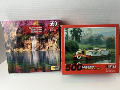  500 Piece Puzzle Lot X2 Landscape Riverboat 100% COMPLETE! Hoyle 1 Day Ship! 