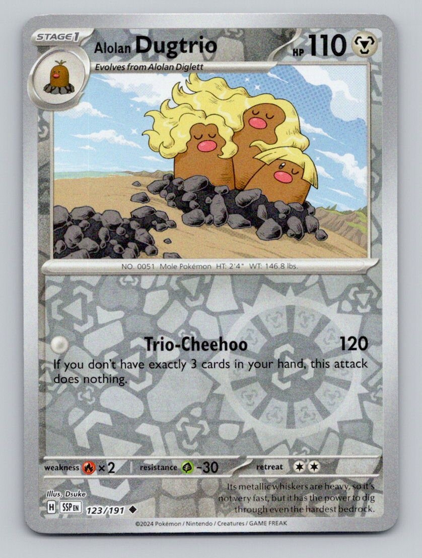 Reverse Holo Alolan Dugtrio 123/191 Uncommon Surging Sparks Pokemon