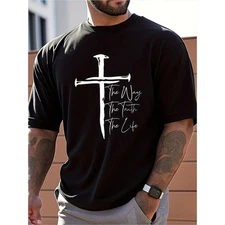 Men's Christian Faith Graphic T-Shirt - The Way The Truth The Life Cross Design