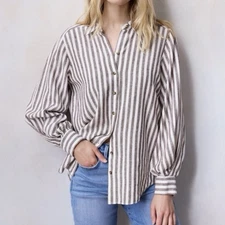 Lauren Conrad Linen Top XXL Women’s Button Up Striped