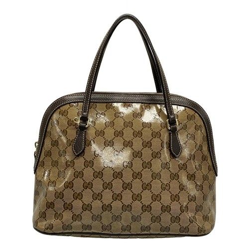 GUCCI 420023 Beige x Dark Brown Leather Handbag #PB15945
