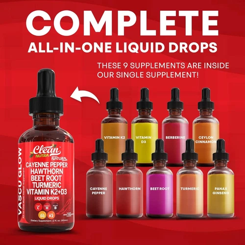 Clean Nutra Cayennepfeffer Tropfen Nahrungsergänzung flüssig Weißdornbeere Vitamin D3 K2 - Bild 3 von 10