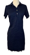 Banana Republic Size Large Navy Blue Floral Lace Collar Short Sleeve Dress