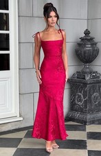 Baby Boo Whitney Maxi Dress Floral Jacquard Design Red Medium Retails $135
