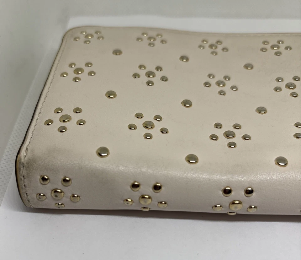 Coach New York Women’s Cream Colored Leather Gold Studded Zipper Wallet - Image 4 of 4