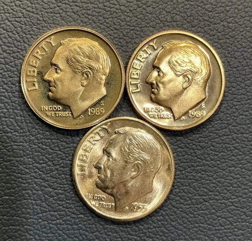 1955 S Roosevelt Silver Dime (1) GEM BU + 2 1989 CLAD Proof Cameo Dime Set