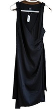 NWT Gap Satin Wrap Dress VNeck Sleeveless Adjustable Tie 545006 Black Medium $98