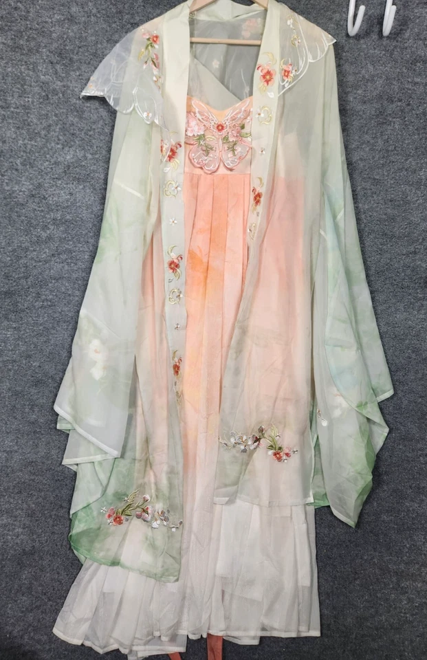 Conjunto de Vestido Estilo Hanfu Chino Asiático L Mariposa Floral Transparente Bordado en Capas Foto 2 de 4