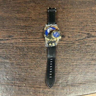 Oulm Dual Dial Gold Blue Watch Unique Analog Display Leather Strap HP9591 Men