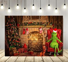 Retro Fireplace Backdrop for Christmas Party Supplies 5x3ft Grinch Red Sofa Phot