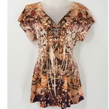 Embellished V-Neck Tunic Top Womens sz L Fairy Grunge Indie Whimsigoth y2k fall