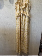 Old Navy Women’s M Floral Long Dress White/Yellow Ruffle Strappy Sleeveless