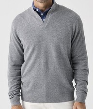 Johnnie-O Fossil Gray Estaban Johnny Collar Sweater Woven Pullover NWT XL