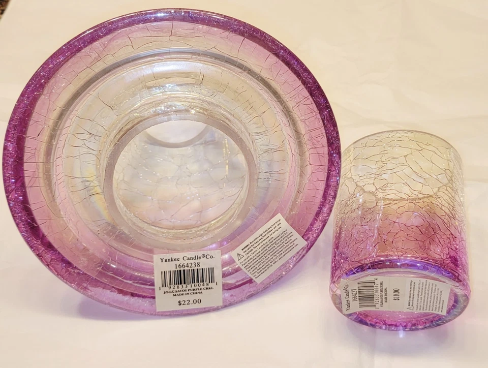 YANKEE  CANDLE Savoy CRACKLE GLASS Candle LAMP SHADE & VOTIVE Holder Lot of 2 - Image 2 of 2