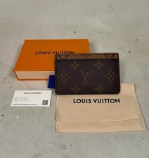 Louis Vuitton Monogram Brown Tan Canvas Reverse LV Card Holder Full Set