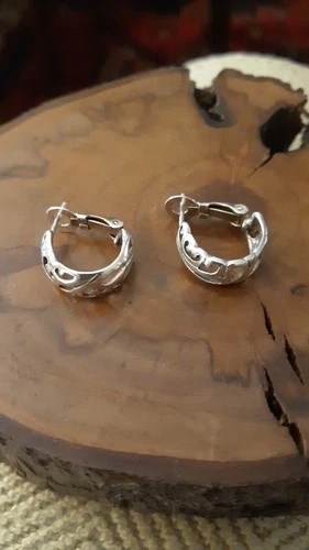 Vtg Open Style Filigree  Sterling Silver Hoop Earrings 