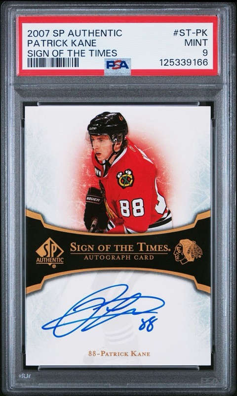 Patrick Kane 2007-08 SP Authentic #ST-PK Sign of the Times Rookie Auto PSA 9 MNT