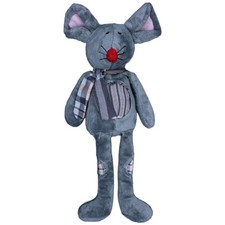 KiK Schlenker-Patchwork-Maus mit Schal, grau Kuscheltier 33cm Gebraucht