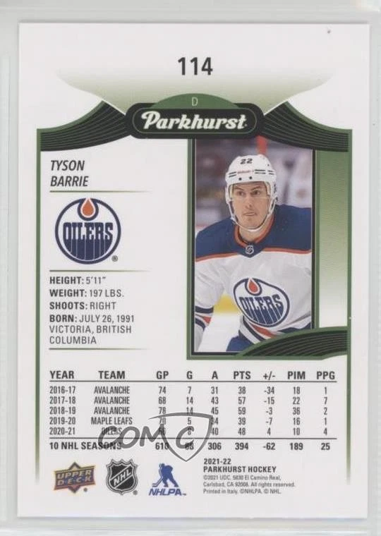 2021-22 Upper Deck Parkhurst Tyson Barrie #114 - Image 2 of 2
