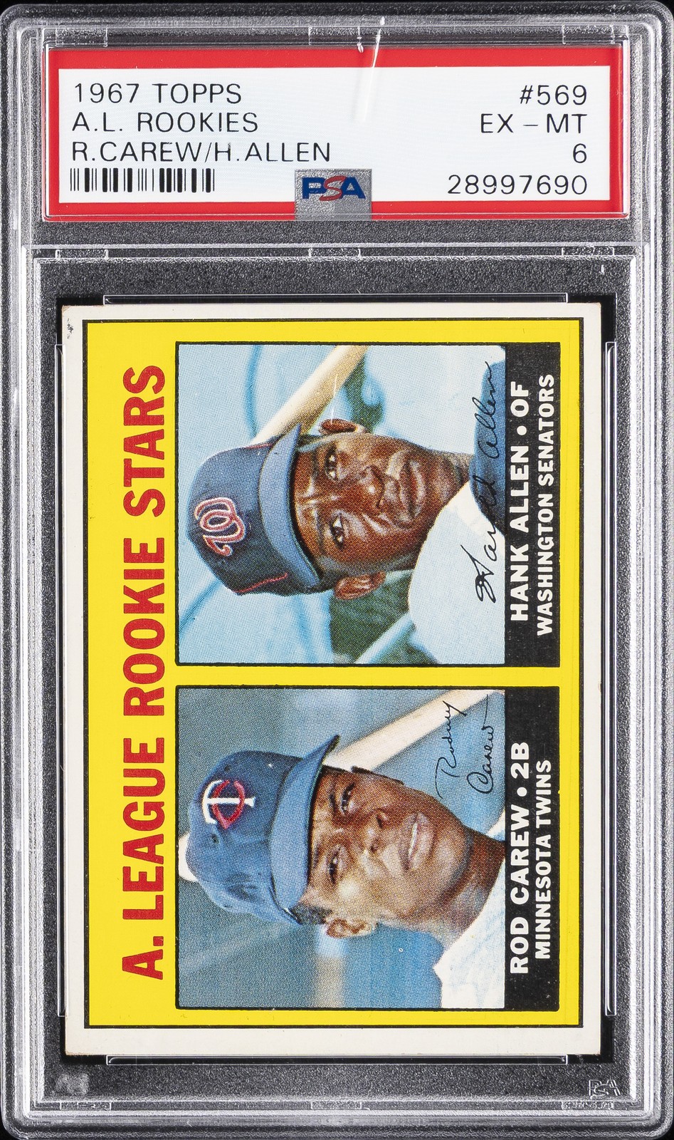 1967 TOPPS ROD CAREW/HANK ALLEN  #569 A.L. ROOKIES ROOKIE RC PSA 6