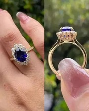 2 CT Oval Cut Lab-Created Sapphire Halo Engagement Ring 14K Yellow Gold Plated