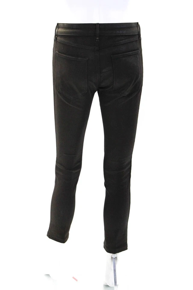 Привычные женские узкие джинсовые брюки с пятью карманами с покрытием коричневые размер 27 - Изображение 3 из 4