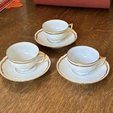 Ceralene Raynaud  Marie-Antoinette 3 Footed Cups & Saucers  Limoges, France