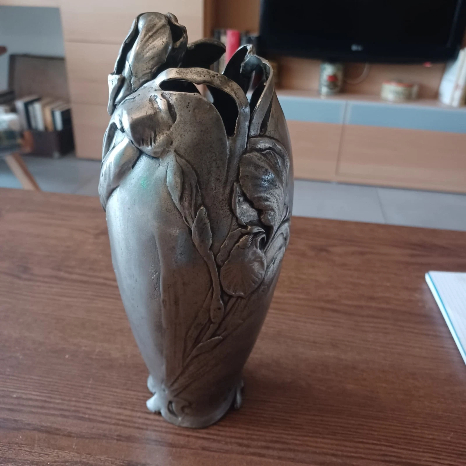 Vintage Decorated Pewter Vase Netherlands Origin Cm 23