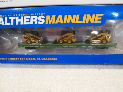 #ad #ad BURLINGTON NORTHERN 60ft. P S FLAT CAR WITH 3 ATTACHED quot;CATquot;272C SKID STEERS $60.00