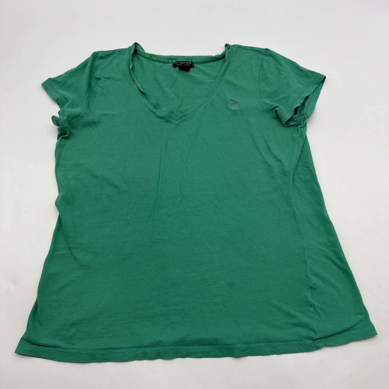 U.S Polo Assn T-shirt Women L Green Logo Embroidered V-Neck 100% Cotton.#44710