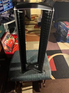GAMESTOP LEVEL UP GAME HOLDER TOWER BLACK HOLDS 36 GAMES DVDS OR MOVIES
