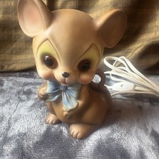 Vintage Josef  s Original Ceramic Mouse With Blue Bow Night Light HTF Rare