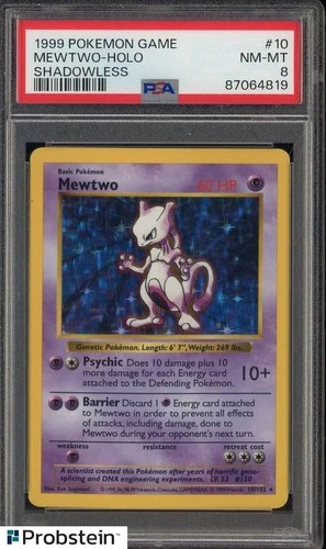 1999 Pokemon Game Base Set Shadowless #10 Mewtwo Holo Rare PSA 8 NM-MT