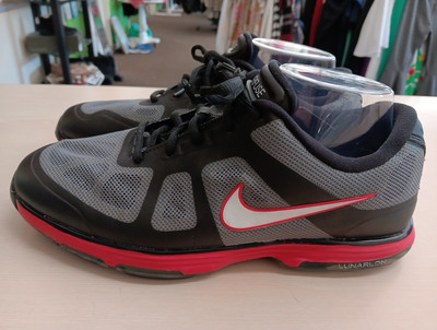 Nike Lunar Ascend Golf Shoes Men Size 8.5 Black Gray Red Spikeless EUC 