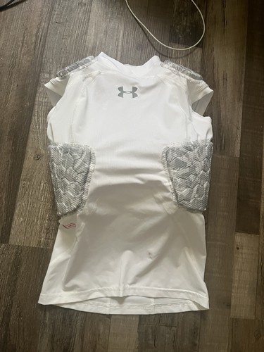 Under Armour Padded Football Shirt Youth Size Medium White HeatGear Compression
