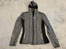 Brooks Full Zip Hooded Jacket Womens Small Heather Gray Running Thumb Holes