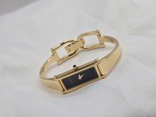 Vintage GUCCI - 1500L Ladies Bangle Watch Black Face Gold Tone Quartz - VGC