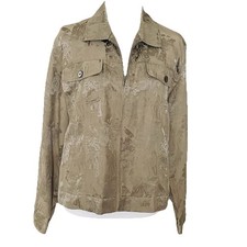 Chicos Silk Blend Jacket Womens Tan Floral Brocade Button Up Artsy Sz 1 Cruise