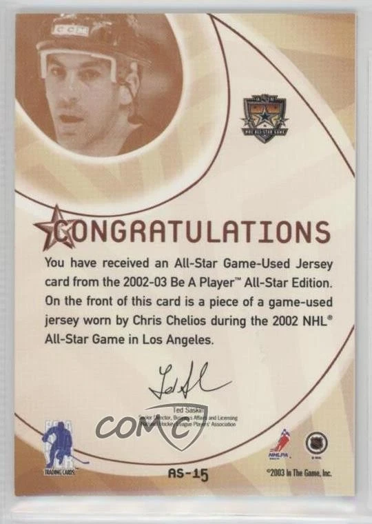 2002 ITG Be A Player All-Star Edition Game-Used Jerseys Gold /10 Chris Chelios - Image 2 of 2