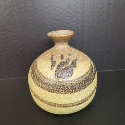 Studio Pottery Bulbous Bud Vase Paw Print 3-tone Makers Mark Signed 5.5'' HEAVY