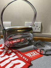 Authentic Diesel Silver Mirror 1DR Shoulder Bag with Dust Bag Good Condition