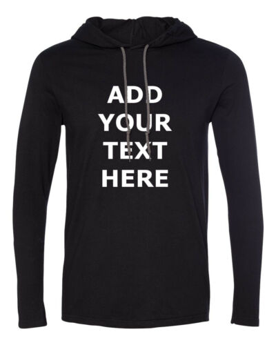 Mens Hooded Custom T Shirt Message Business Name Personalized Gift Long Sleeve - Picture 1 of 5