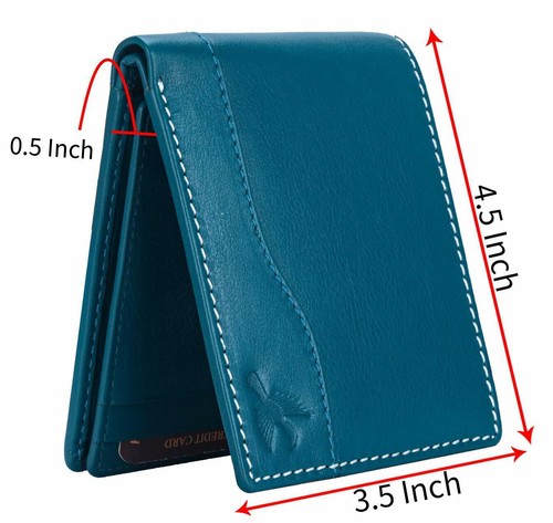Brand New Authentic RFID Blocking Aqua Blue BI-Fold Genuine Leather Men Wallet - Picture 4 of 4