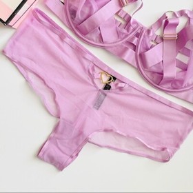 34D SMALL Victoria&rsquo;s Secret lilac harness strappy bra set cheeky panty 