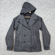 Hurley Women's Removable Hood Pea Coat Size M Double Breasted Heathered Gray