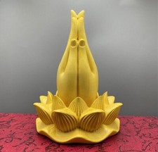 Boxwood Carved Buddha Praying Hand Lotus Base Statue Buddhism Zen Home Decor