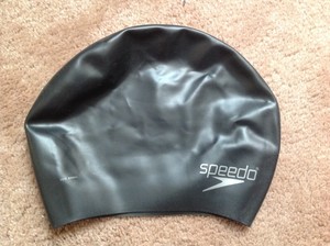 Black Speedo Silicone Long Hair Swim Head Cap Diving Swimming