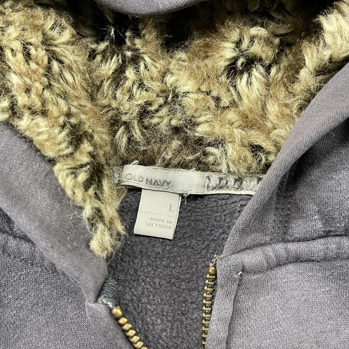 Old Navy womens Hoodie Large Blue Faux Fur Hood Sweatshirt Full