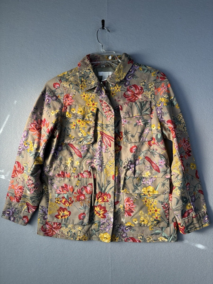 H&M Women's Jacket 8 Multicolor Floral Zip Up Snap Pockets